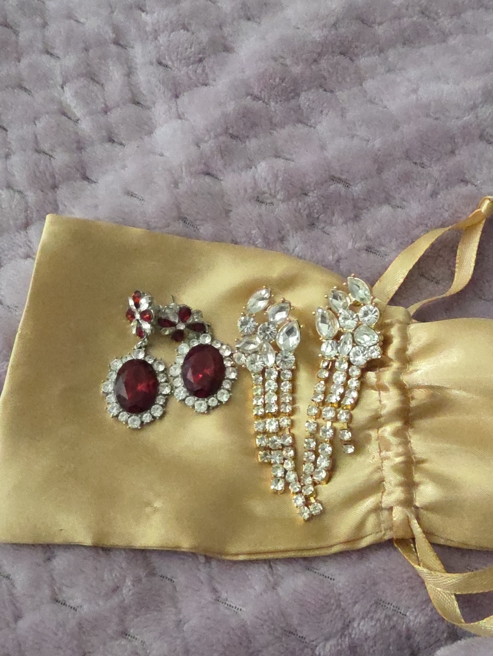 Vintage Red and Clear Crystal Dangle Earrings